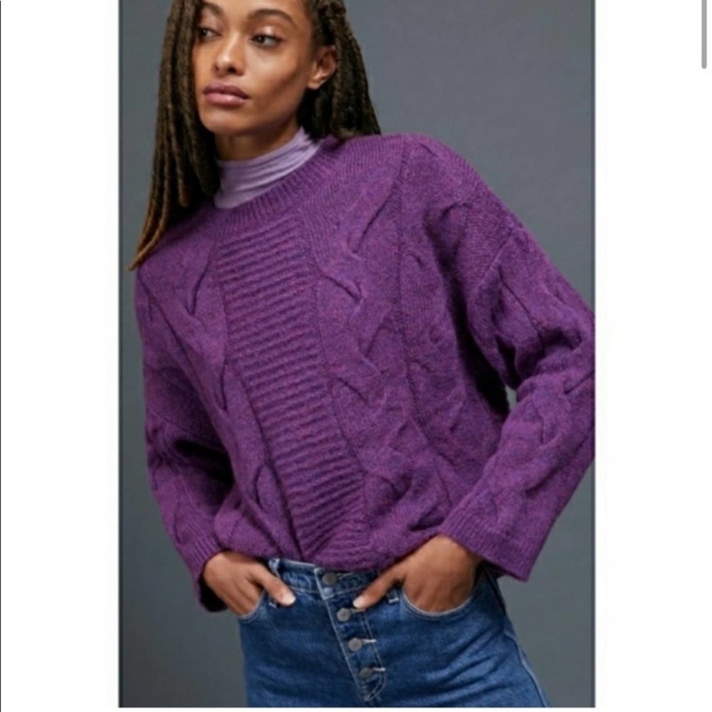 Anthropologie Purple Cable Knit Dahlia Sweater